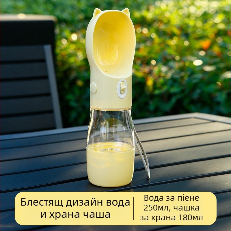Чаша за вода за разходки с кучета — интегриран преносим дизайн с презрамка, ABS+PC, единична опаковка