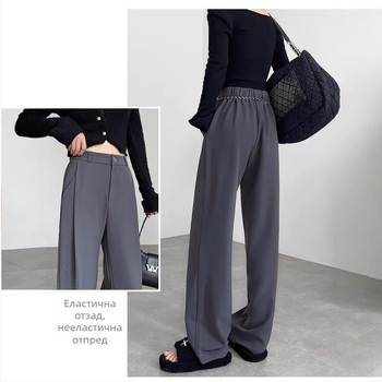 Женски панталони с широки крачоли и висока талия, ежедневен стил с корейски акцент, полиестер-еластанова смес, висока еластичност, пролет 2024
