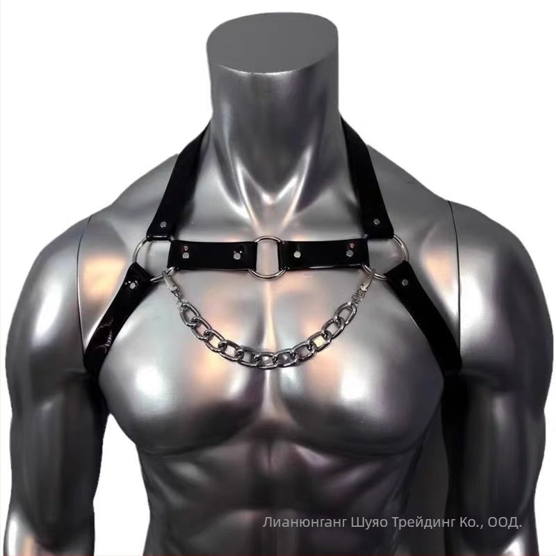 Мъжки фетиш бельо с презрамки и вериги, еротично униформено допълнение, полиестер 90–95%