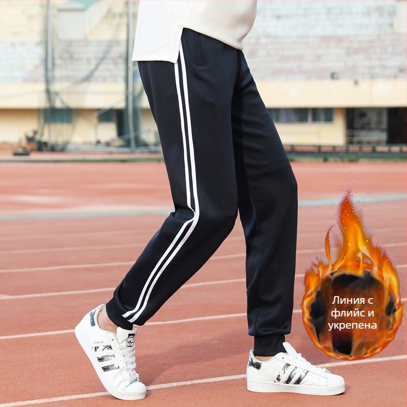 Зимни подплатени с кадифе училищни панталони за униформа с две ленти, средна талия, 100% полиестер – спортни панталони за училище