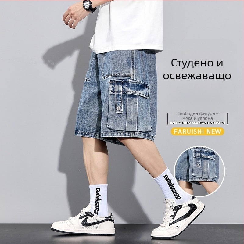 Памучни къси панталони с висока талия, свободна кройка, японски ретро стил, тънка материя