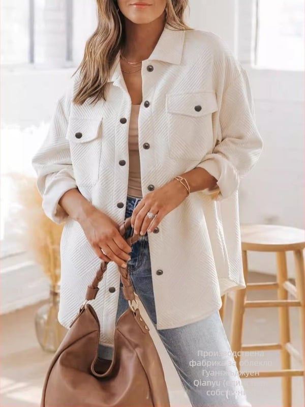 Дамска средно дълга кардиган-риза с ла-пел яка, дълги ръкави, солиден полиестер-еластан, колажни шевове