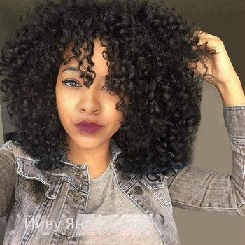 Комплект парик с къси къдрици - екзотичен стил, термоустойчива нишка, реалистичен изглед