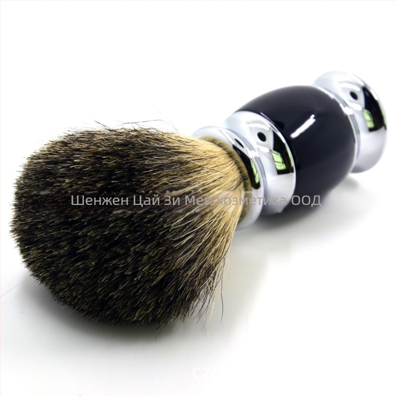 Четка за бръснене с косъм от животинска коса, метална дръжка, къс стержен, дължина на косъма 5 см, обща дължина 10,8 см