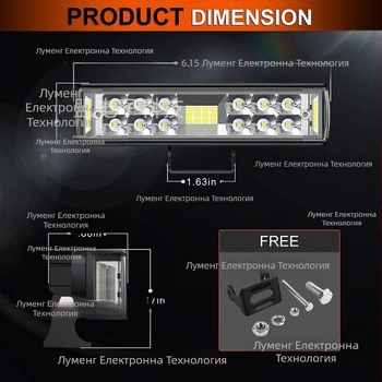 LED автомобилна работна светлина с двойна редица и три страни – 60W, 12-24V, 6000LM, 6000–6500K, алуминиева сплав