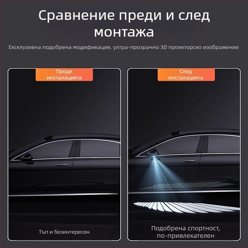Ангелски криле приветствено осветление за автомобили — универсално вътрешно осветление за врати, 12V, 5W, модел MKS-8876, алуминиева сплав