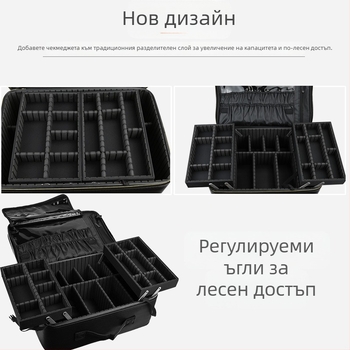 Портативна козметична чанта-органайзер с голям капацитет за професионални гримьори, мултифункционално съхранение за гримове, инструменти за маникюр и татуировка, с цип, PU материал, тегло 2 кг, с разширителен слой