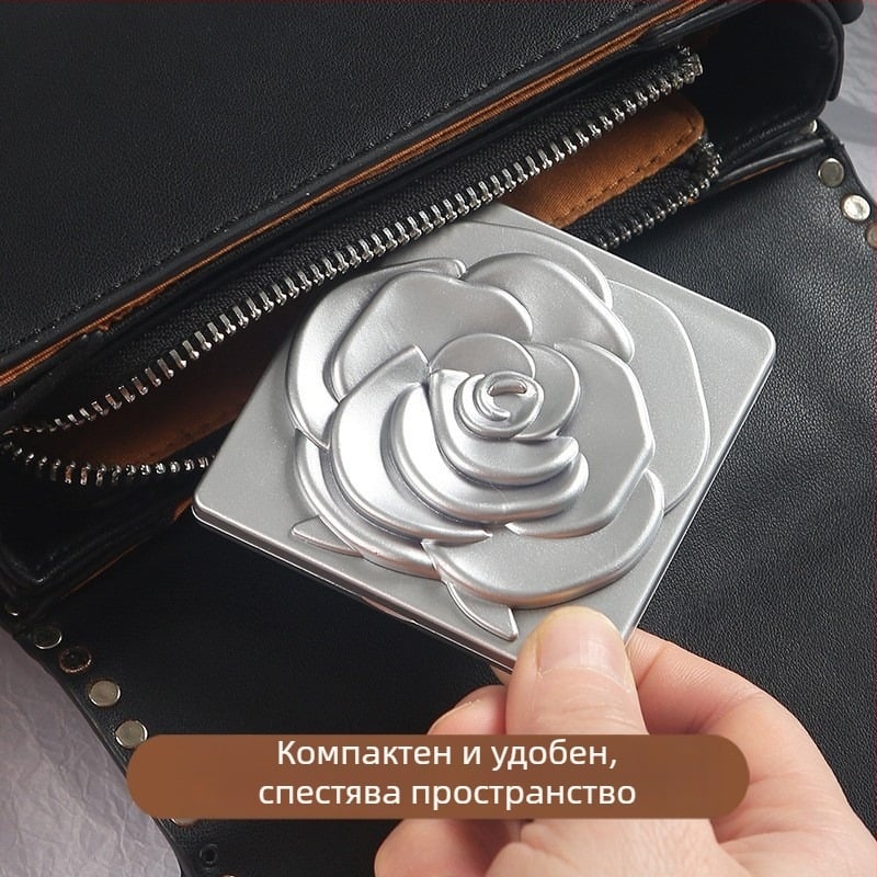 Двустранно огледало за грим, преносимо, сгъваемо, кръгло, за спалня и баня