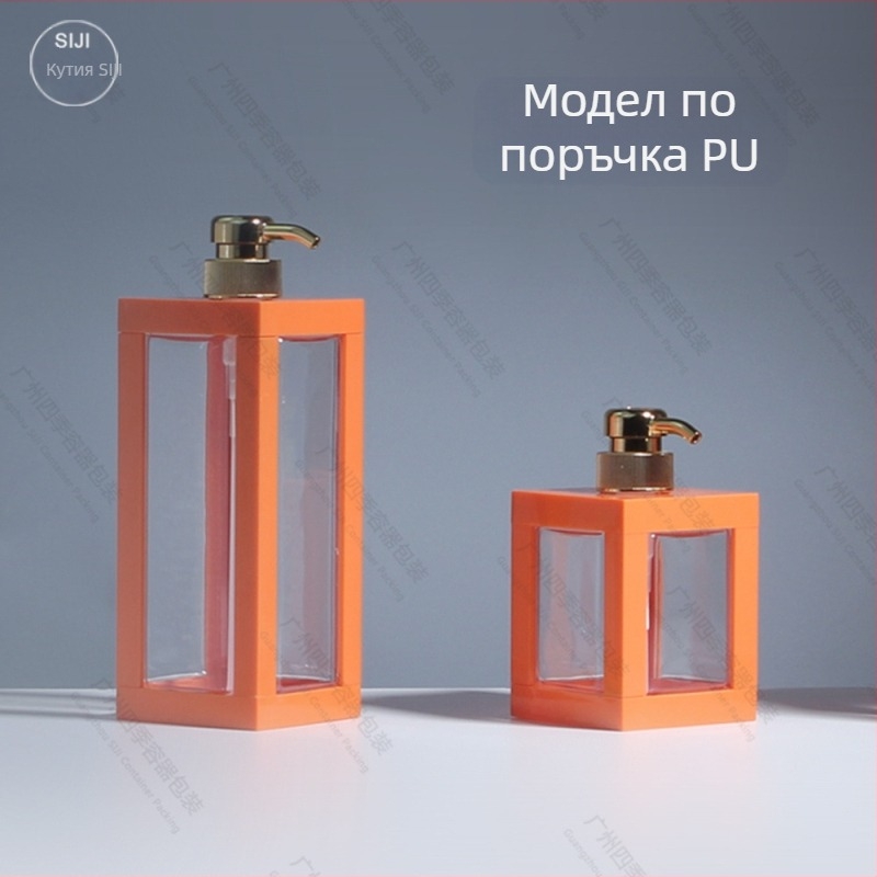 PET бутилка за шампоан, квадратна форма, помпена глава, инжекционно формована, ситопечат.