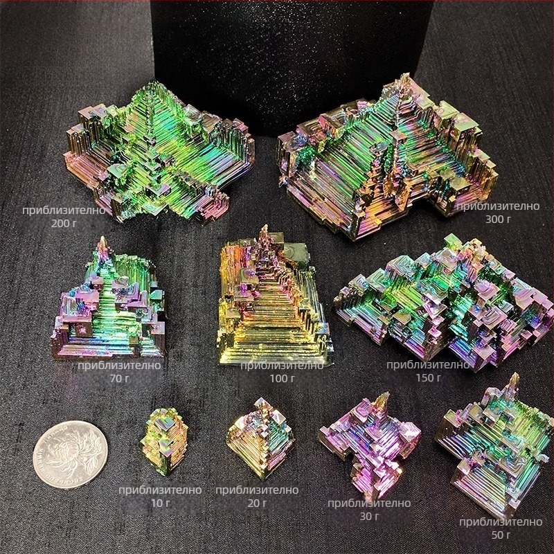 Бисмутов кристален минерален образец, пирамидална форма, метален декоративен елемент