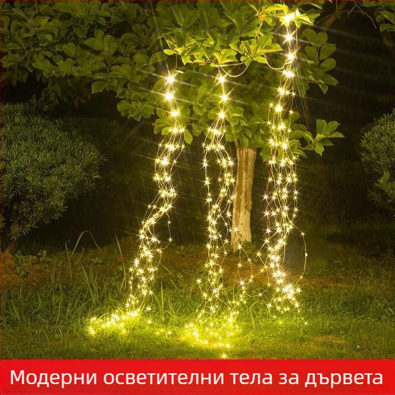 LED ратанов низ за дърво – висящи външни коледни светлини за украса на дърво