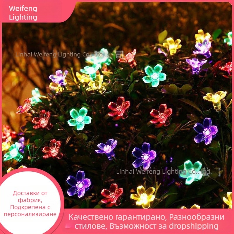 Нов LED низ с форма на черешово цвете, слънчево захранване, за двор – коледна украса