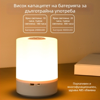 Нощна лампа за нощно шкафче с управление чрез допир, презареждаща се батерия, защита на очите, геометричен PP абажур