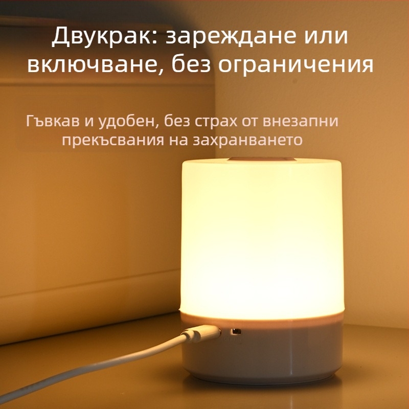 Нощна лампа за нощно шкафче с управление чрез допир, презареждаща се батерия, защита на очите, геометричен PP абажур
