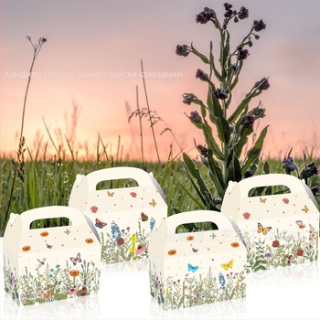 Флорална подаръчна кутия за бонбити, преносима кутия от картон, 250gsm бял картон, UV печат с лого, вътрешен диаметър 15.9 см