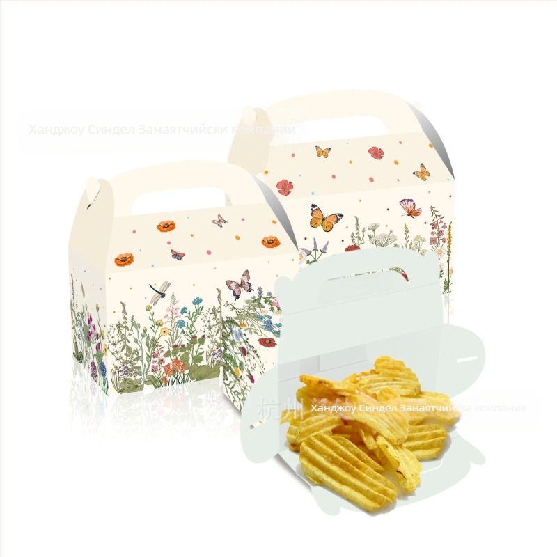 Флорална подаръчна кутия за бонбити, преносима кутия от картон, 250gsm бял картон, UV печат с лого, вътрешен диаметър 15.9 см