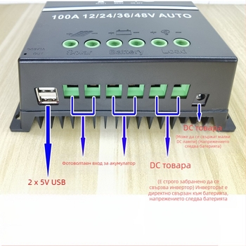 MPPT соларен заряден контролер, серия 100A/80A/60A, 12/24/36/48V, USB интерфейс, консумация 1W