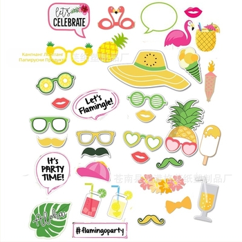 Ръчно държими фото пропс за парти – ананас и фламинго, хартиени бради (Материал: хартия; Процес: ръчна изработка; Персонализация: Да; Категория: аксесоари за грим и костюми)