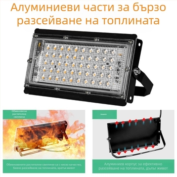 LED лампа за растеж на растения с пълен спектър, 50 светодиода, за оранжерия, 220V, IP65, алуминиев корпус, дълготрайност 30000 ч