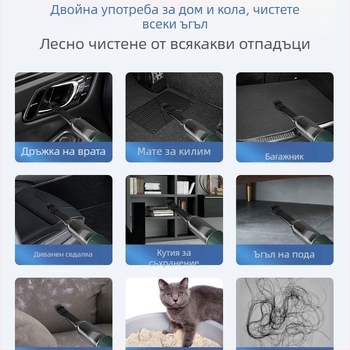 Безжичен вакуум за автомобил и дом, ръчен, 120W, с кутия за прах, двойно използване