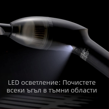 Безжичен ръчен вакуум за бюро и кола – 64W, всмукване 3100–4000Pa, USB зареждане, вградена 2000–2500mAh батерия, осветление
