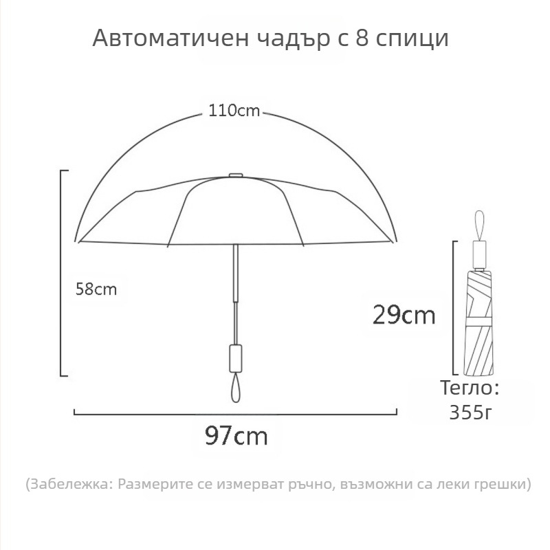 Чадър с пълен графичен печат (Полиестер 190T, Железна конструкция с 8 ребра, Радиус 62 см и повече, Тегло 680 г)