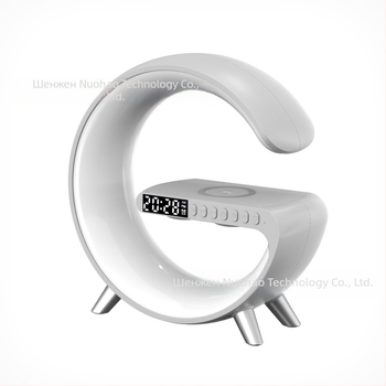 AI безжично зареждан Bluetooth говорител с амбиентно осветление, будилник и настолна лампа (Bluetooth 5.3; безжично зареждане; вградена батерия; будилник)