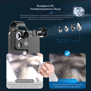 APEXEL ms002 Микроскоп за мобилен телефон с 200x увеличение, LED осветление, CPL леща, HD преносима камера за Apple iPhone