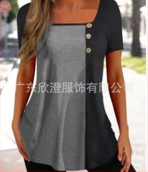 Тениска Milk Silk, полиестер 90–95%, пуловер стил, къс ръкав, квадратно деколте