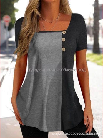 Тениска Milk Silk, полиестер 90–95%, пуловер стил, къс ръкав, квадратно деколте