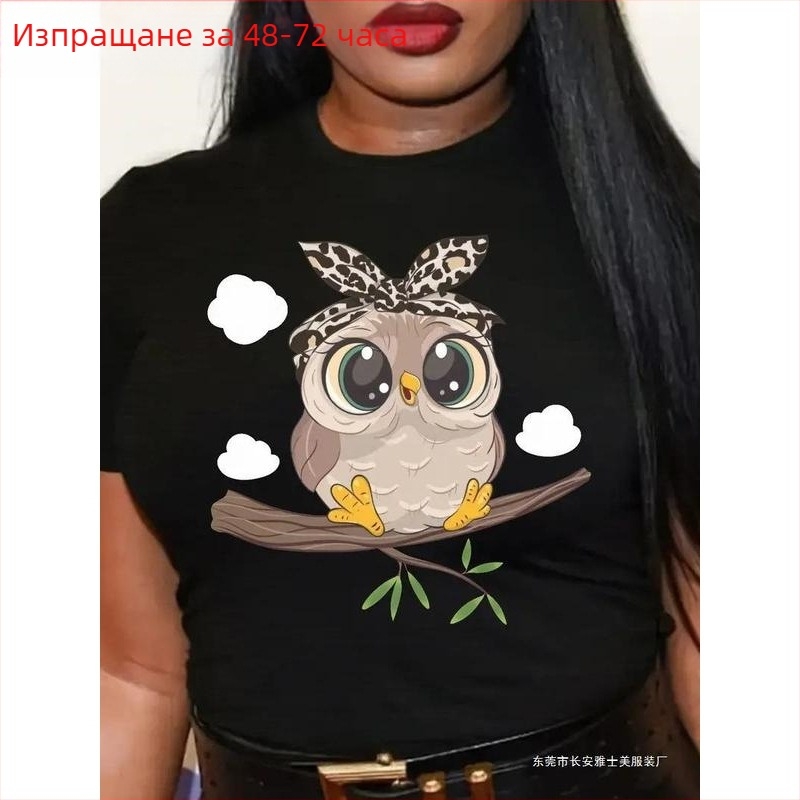 Тениска с принт, кръгло деколте, къс ръкав, свободна кройка (Полиестерова материя; печат; къси ръкави; кръгло деколте; свободна кройка)