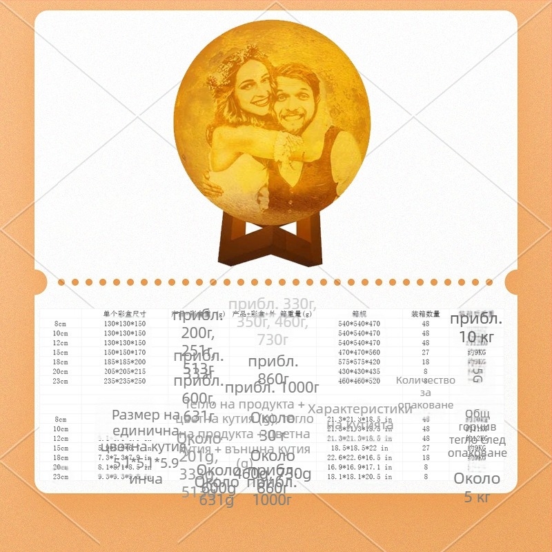 Нощна лампа с 3D планетна форма, PLA корпус, вградена батерия, сензорен превключвател