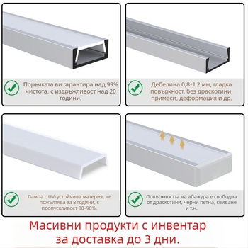 LED лента светлина, У-образен дизайн с открит монтаж, твърд корпус за LED лента, модел L054, алуминиева сплав + пластмасов абажур, повърхност оксидация, за вътрешно осветление