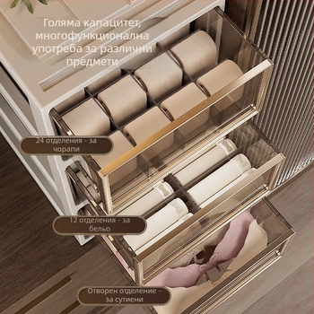 Кутия за бельо с чекмеджe — 3-в-1 организатор за сутиени, бельо и чорапи; PP пластмаса, прахозащита; тегло 0,95–3,01 кг; марка Flying Cat.