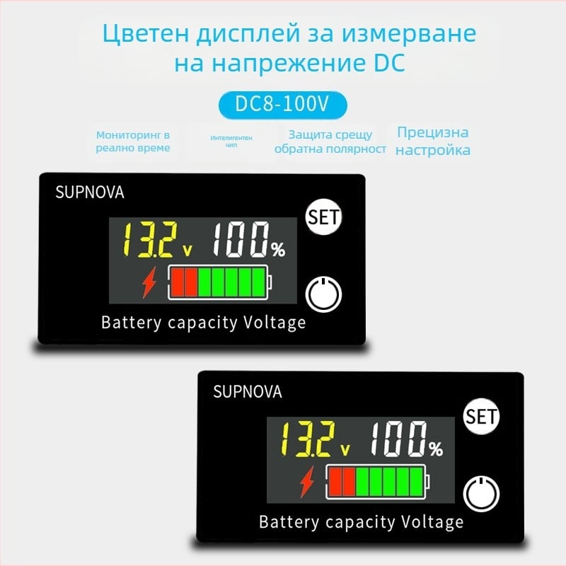 LCD волтметър за електрически мотоциклет 8–100V, дисплей, индикатор за напрежение, съвместим с оловно-кисели и литиеви батерии