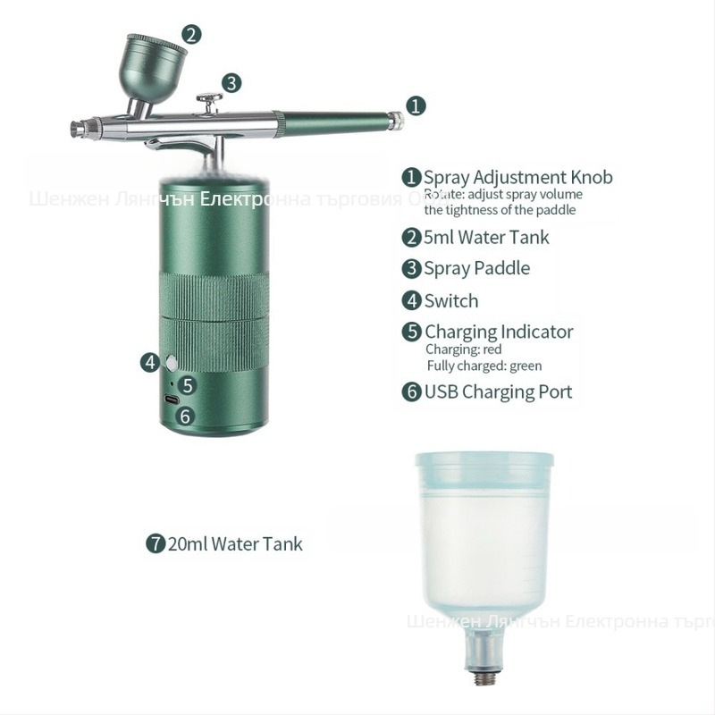 Foreverlily Нано спрей за лице — ръчна пръскачка за кислородна инфузия, студено пръскане, време на мъгла до 10 сек, 1 скорост, метална боя