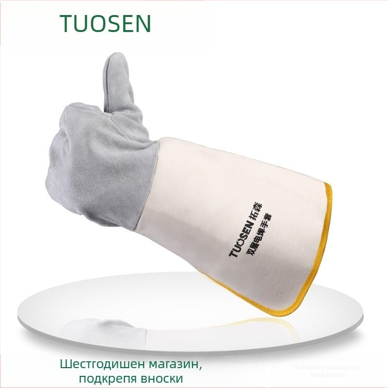 Заваръчни ръкавици от кравешка кожа, двойно слойни, пълна кожа; за рязане и заваряване; тегло 160–260 g; произход: Linyi