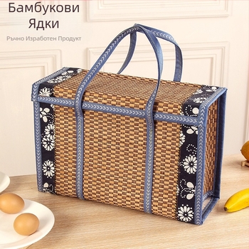 Сгъваема квадратна кошница от бамбук с дантелено кантче за закуски, пазаруване и плодове; персонализирано подаръчно опаковане