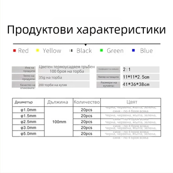 Комплект термоусадими тръби, серия 100D, 260°C, 1000V, Огнеустойчивост V2, Пластмаса