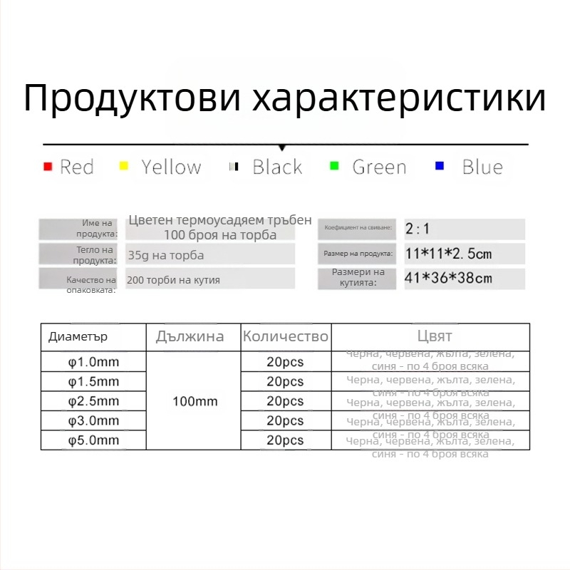 Комплект термоусадими тръби, серия 100D, 260°C, 1000V, Огнеустойчивост V2, Пластмаса