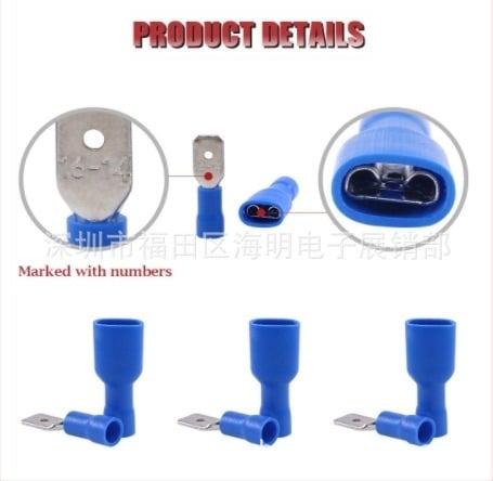 HM Модел 6.3, 100 бр, 16-14 AWG напълно изолирани мъжко-жени сплайс терминални конектори, комплект, 3A, 125V