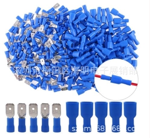 HM Модел 6.3, 100 бр, 16-14 AWG напълно изолирани мъжко-жени сплайс терминални конектори, комплект, 3A, 125V