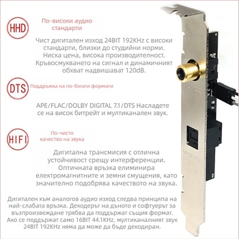 SPDIF оптично-коаксиална дъщерна карта за дънна платка с позлатен интерфейс и поддръжка DTS/AC3/LPCM (Марка: Dovis; Модел: 111; Тип: Other IC)