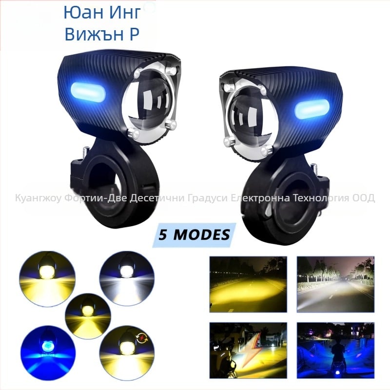 LED мотоциклетен прожектор с индикатор за ширина, корпус от авиационен алуминий, рефлекторна чашка, пет режима