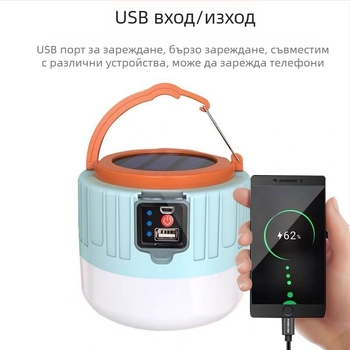 LED соларна къмпинг лампа с дистанционно управление, презареждаща се, външна палаткова светлина, 3.7V 10W