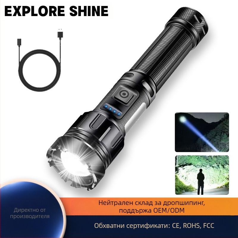 Ръчно фенерче с COB странично осветление, 1000 lm, Type-C зареждане, IP44