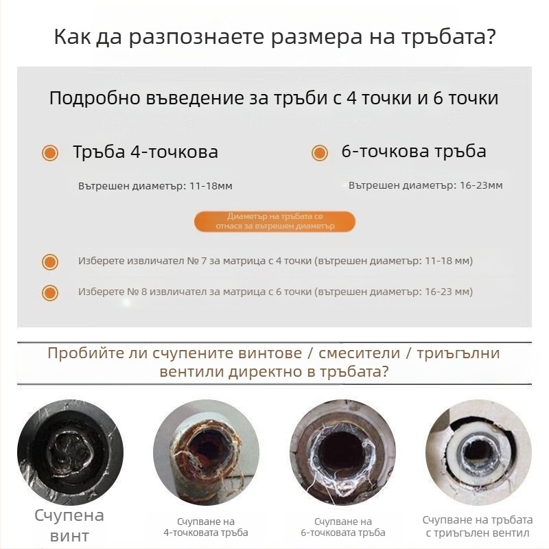 Универсален инструмент за издърпване на счупени резби при домашни водопроводни кранове, подходящ за 1/2" и 3/4" тръбни фитинги и ъглови клапани