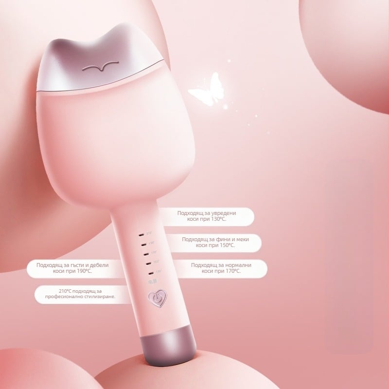 Електрическа маша за къдрици с керамичен нагревател, 4 температури (170–230°C), 65W, 110–240V, за мокра и суха коса
