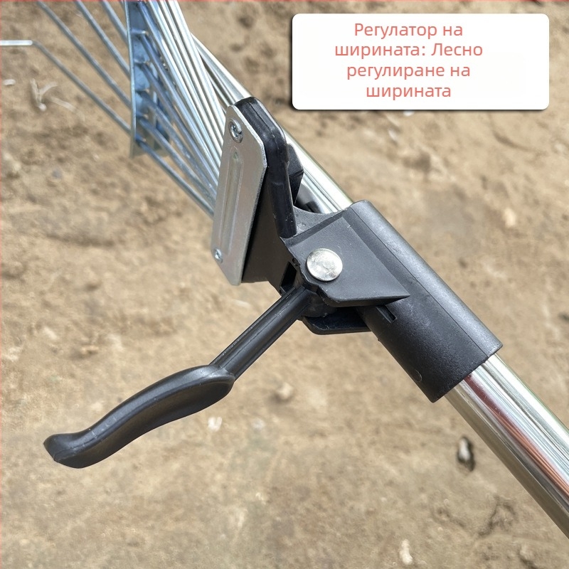 Градинско гребло с кръгла глава, телескопично, нисковъглеродна стомана, множество зъби, модел 0302
