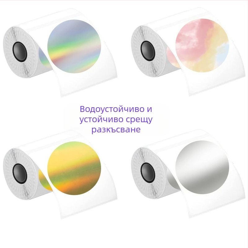 Триустойчив самозалепващ термо-синтетичен етикет; Форма: квадрат или правоъгълник; Лепило: водно; Дългосрочна температурна устойчивост: 80°C; Дебелина: 0,08 мм